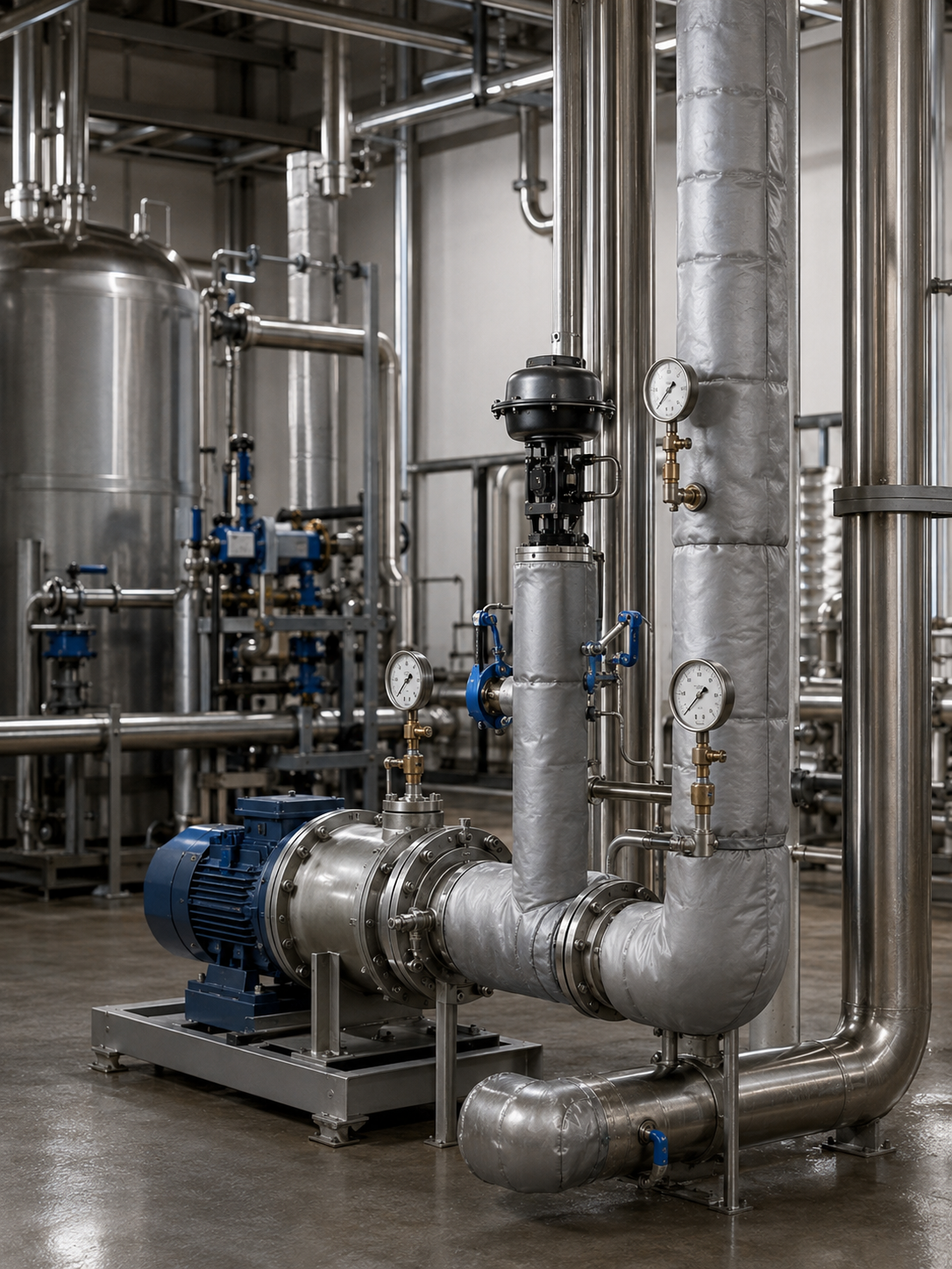 Hot water and glycol circuit serving process equipment